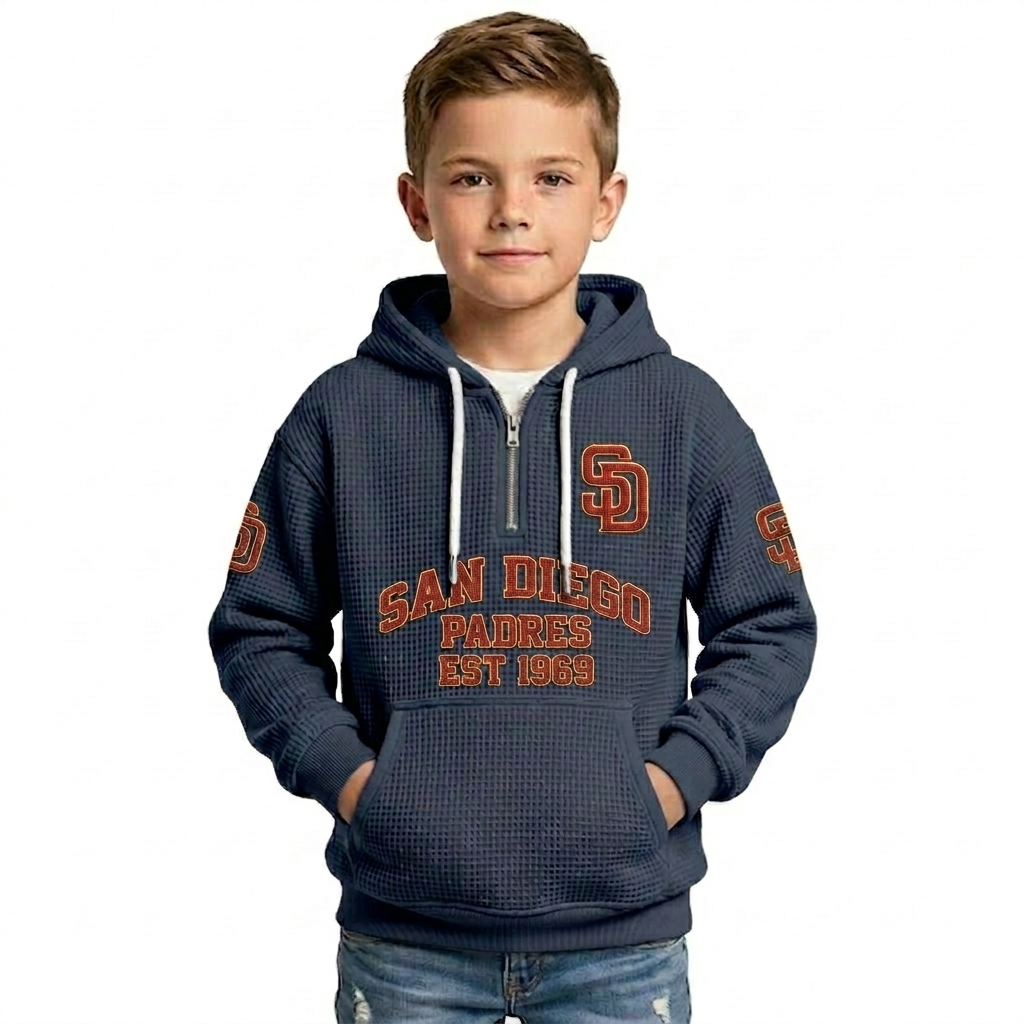 San Diego Padres EST 1969 Kids Baseball Fan Printed Waffle Quarter Zip Hoodie