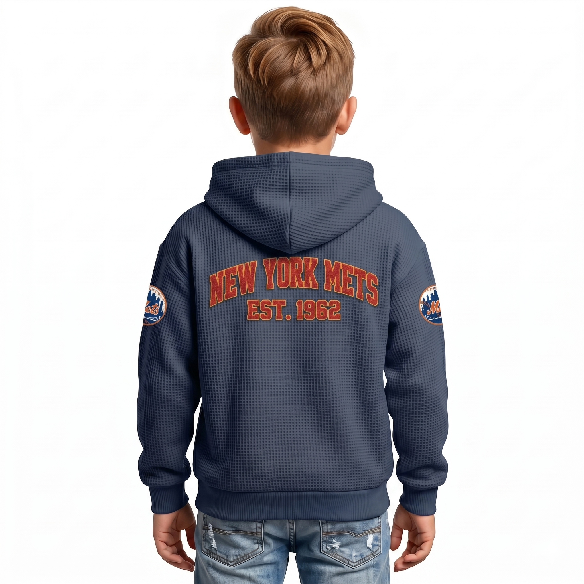 New York Mets EST 1962 Kids Baseball Fan Printed Waffle Quarter Zip Hoodie