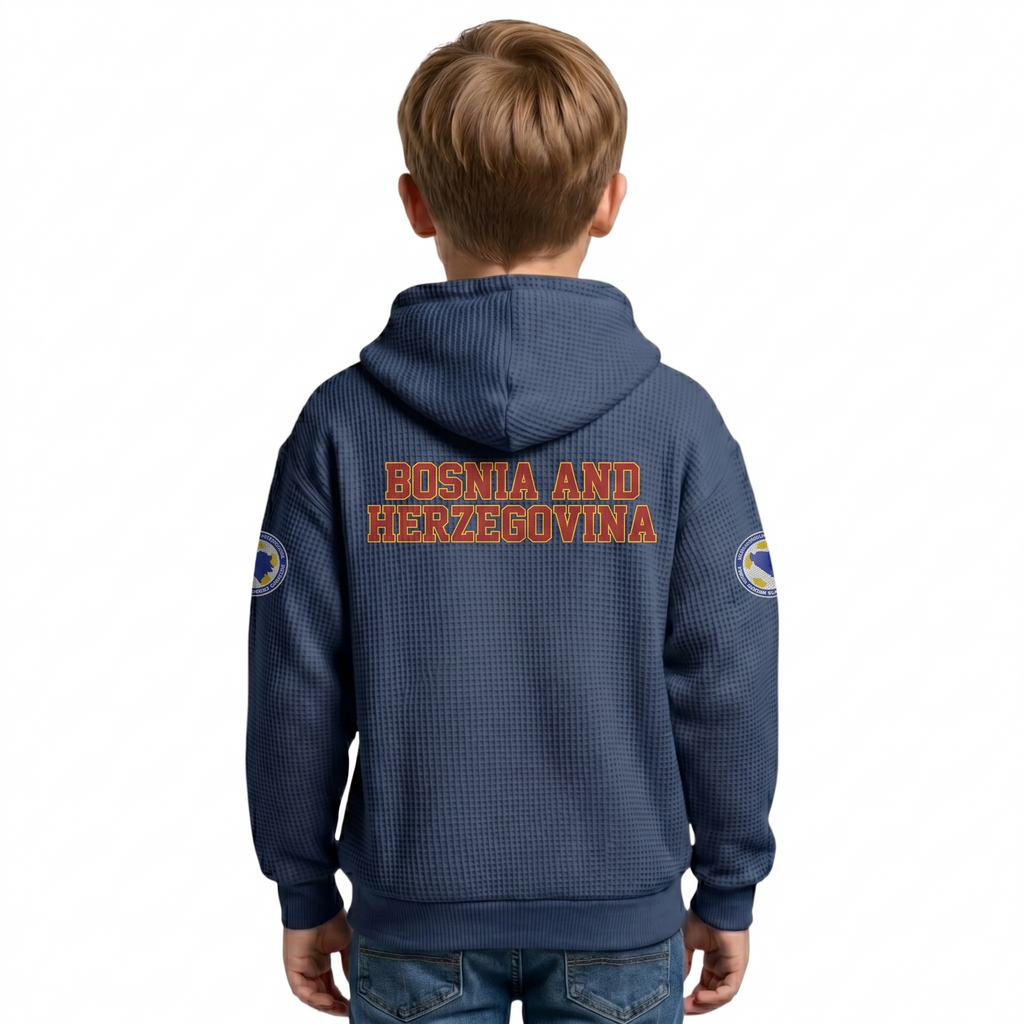 FIFA 2026 Bosnia And Herzegovina Printed Waffle Quarter Zip Kids Football Fan Hoodie