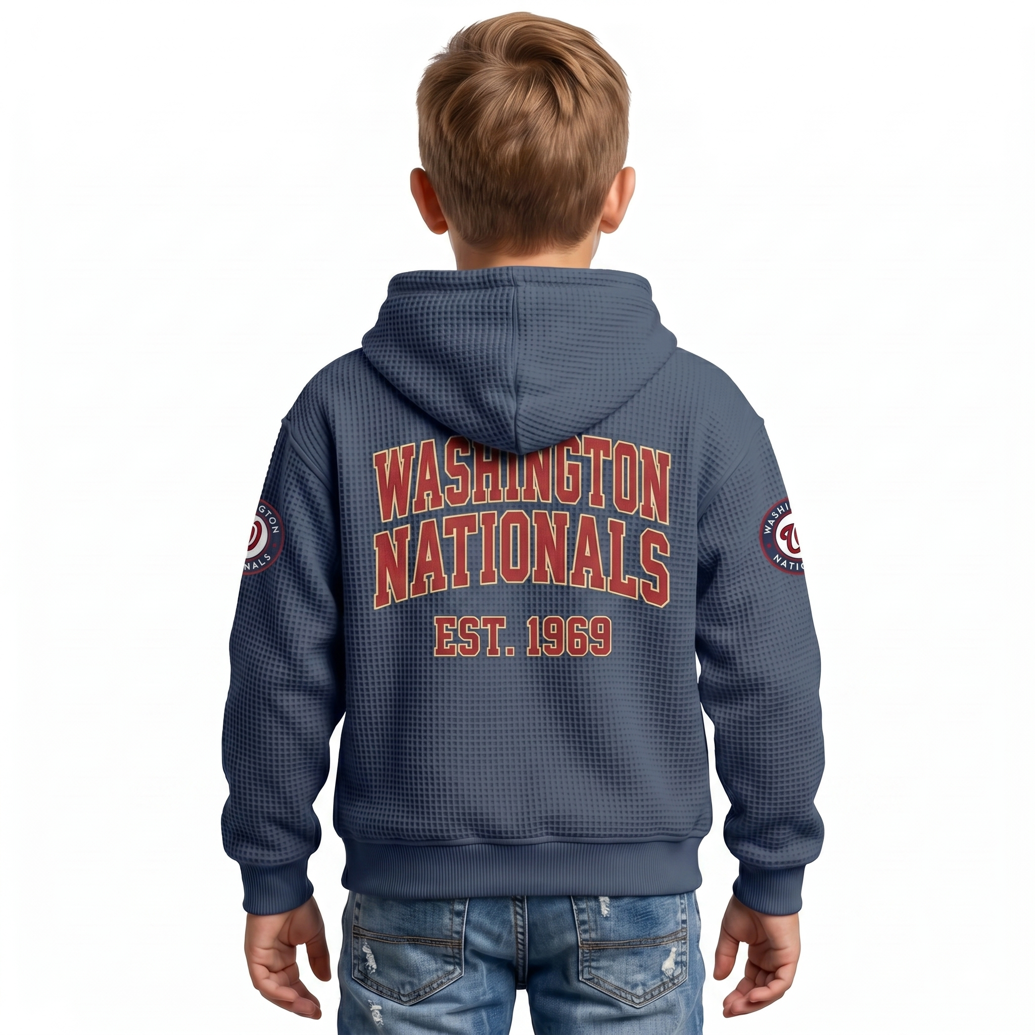 Washington Nationals EST 1969 Kids Baseball Fan Printed Waffle Quarter Zip Hoodie