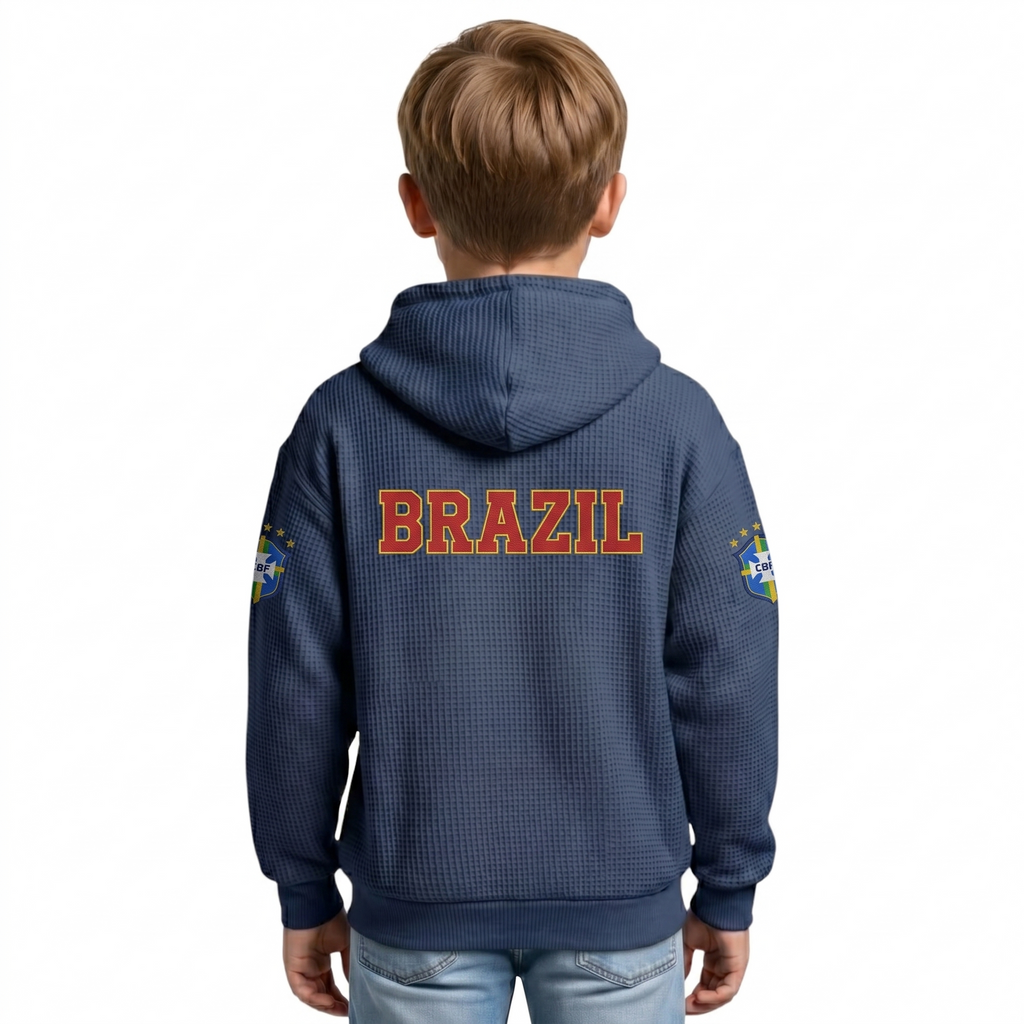 FIFA 2026 Brazil Printed Waffle Quarter Zip Kids Football Fan Hoodie