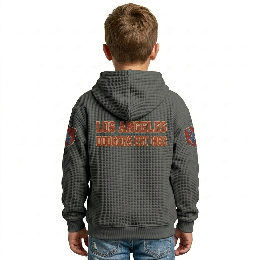 Los Angeles Dodgers EST 1883 Kids Baseball Fan Themed Waffle Quarter Zip Hoodie