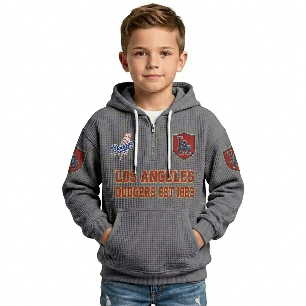 Los Angeles Dodgers EST 1883 Kids Baseball Fan Themed Waffle Quarter Zip Hoodie