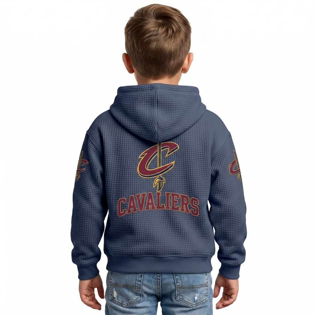 Cleveland Cavaliers EST 1970 Kids Baseball Fan Printed Waffle Quarter Zip Hoodie