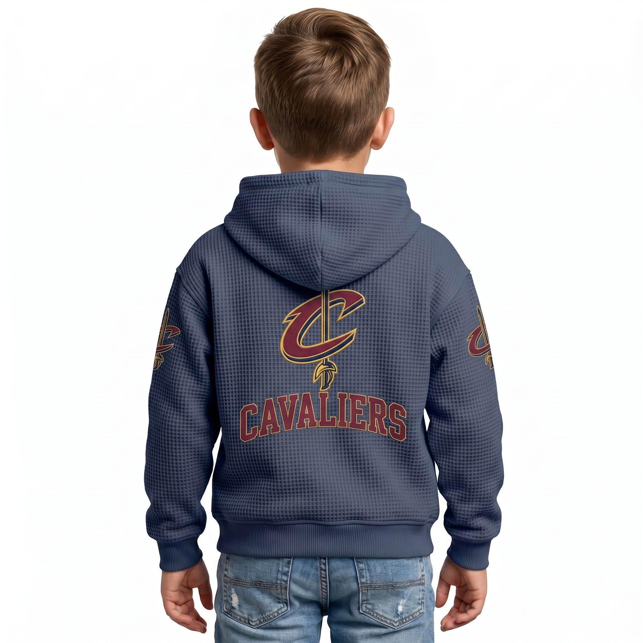 Cleveland Cavaliers EST 1970 Kids Baseball Fan Printed Waffle Quarter Zip Hoodie