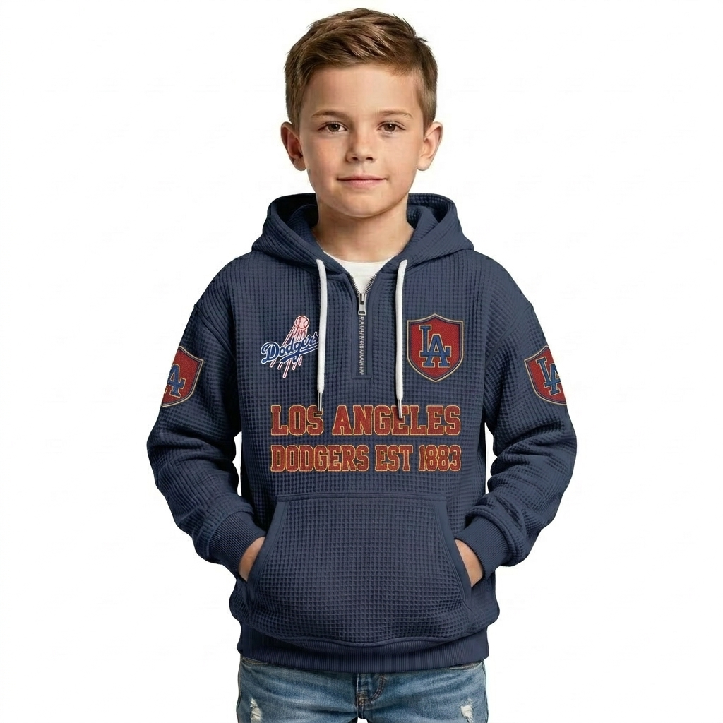 Los Angeles Dodgers EST 1883 Kids Baseball Fan Themed Waffle Quarter Zip Hoodie