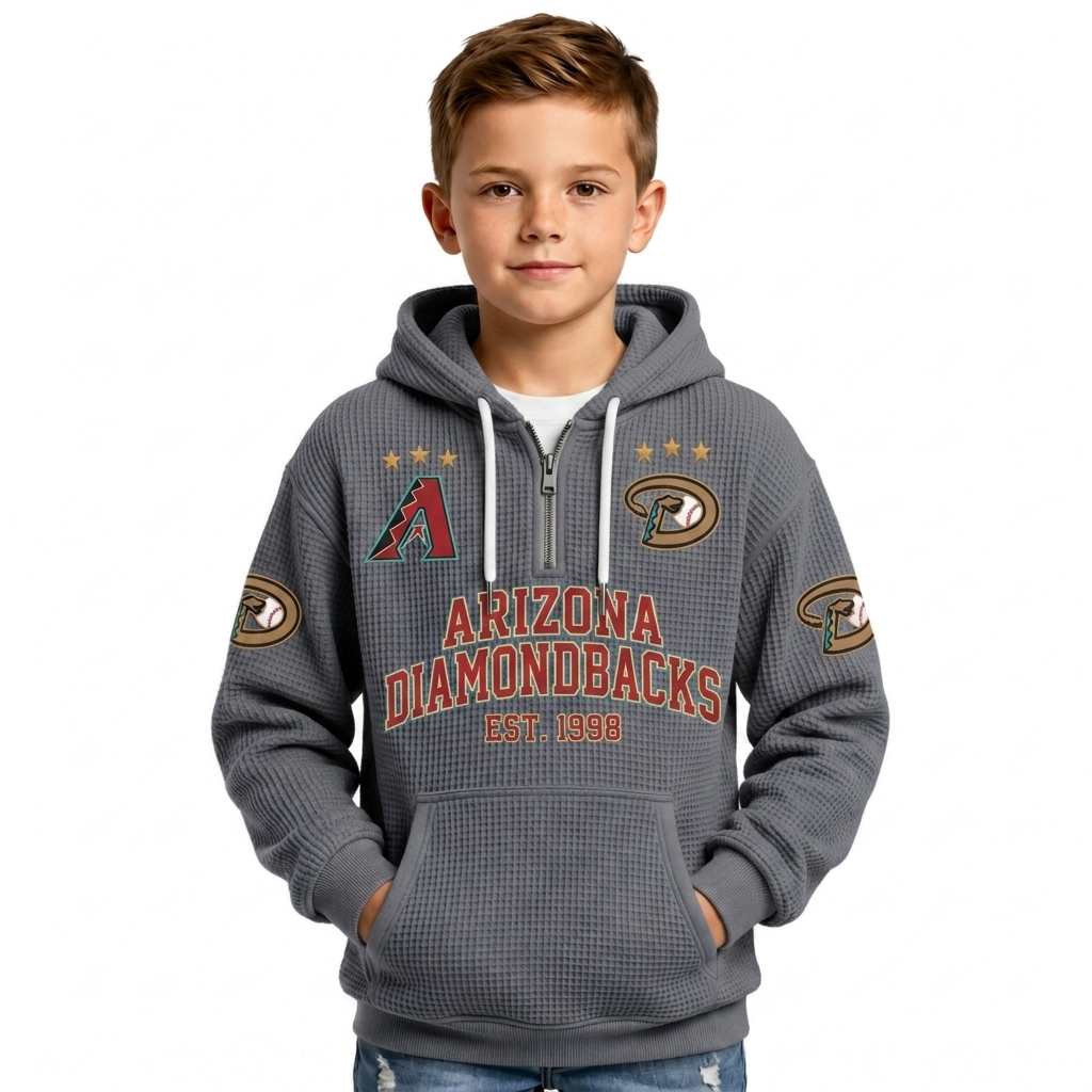 Arizona Diamondbacks EST 1998 Kids Baseball Fan Printed Waffle Quarter Zip Hoodie