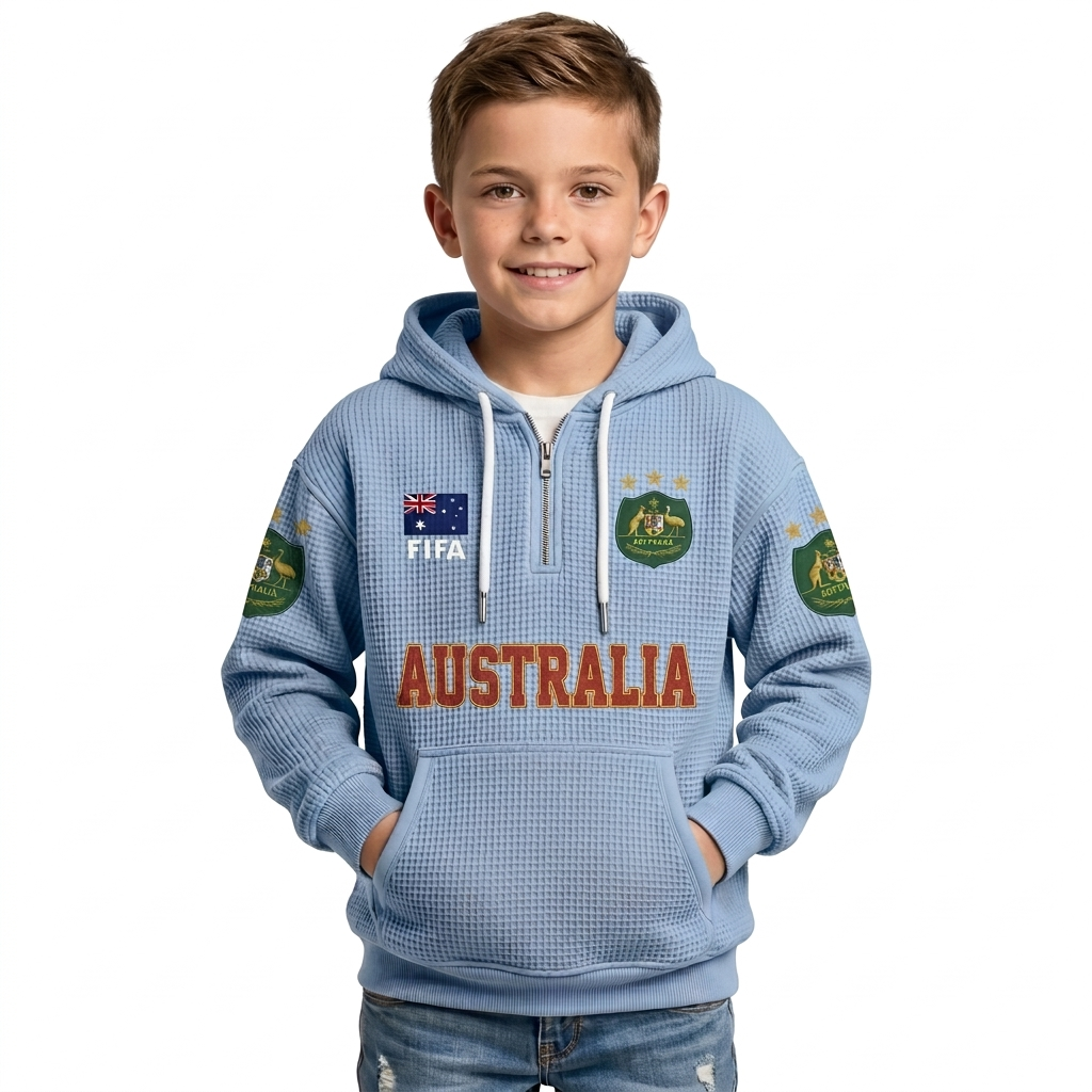 FIFA 2026 Australia Printed Waffle Quarter Zip Kids Football Fan Hoodie