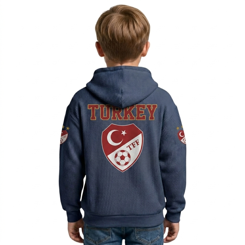 FIFA 2026 Turkey Printed Waffle Quarter Zip Kids Football Fan Hoodie