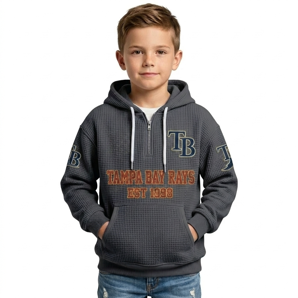 Tampa Bay Rays EST 1998 Kids Baseball Fan Printed Waffle Quarter Zip Hoodie