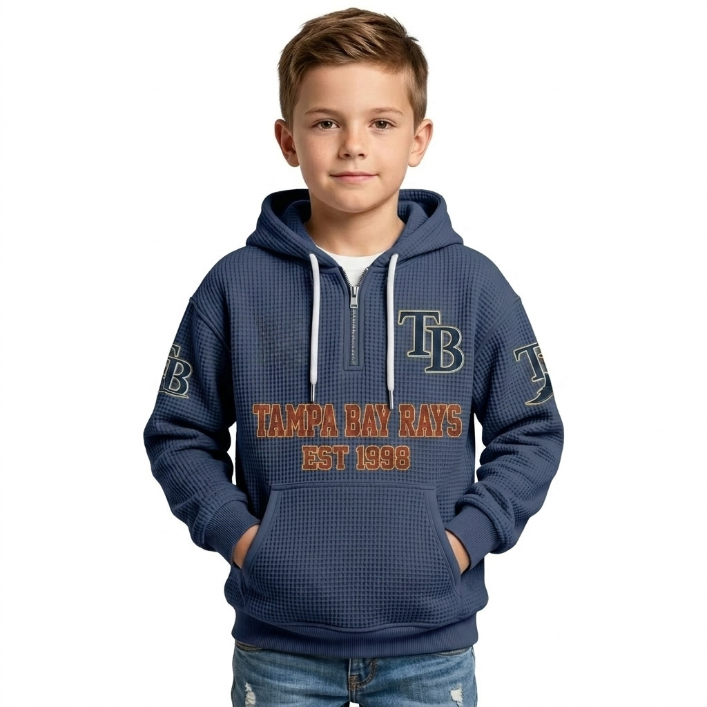 Tampa Bay Rays EST 1998 Kids Baseball Fan Printed Waffle Quarter Zip Hoodie