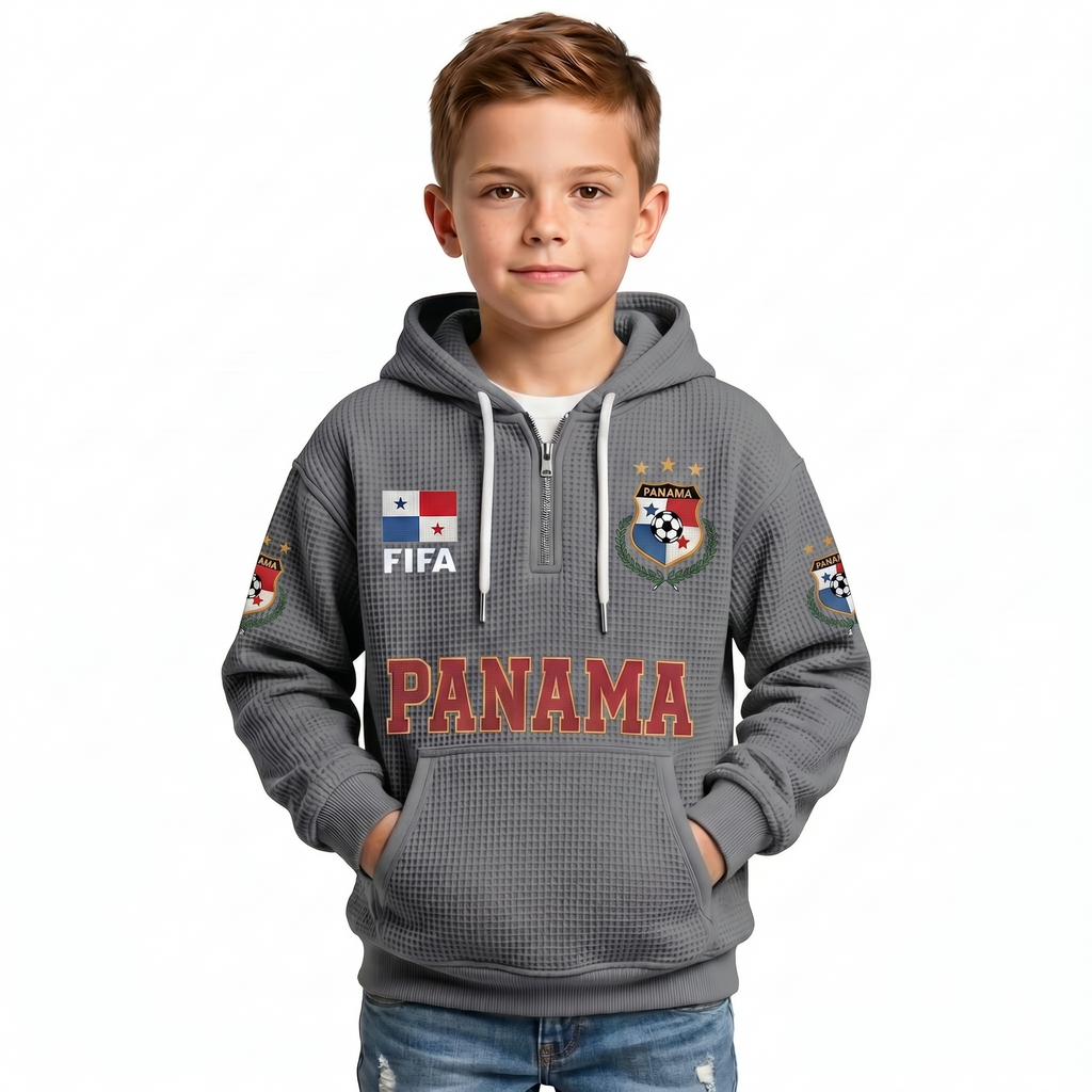 FIFA 2026 Panama Printed Waffle Quarter Zip Kids Football Fan Hoodie