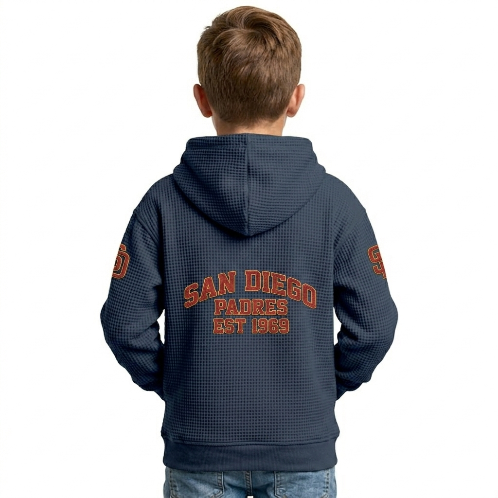 San Diego Padres EST 1969 Kids Baseball Fan Printed Waffle Quarter Zip Hoodie