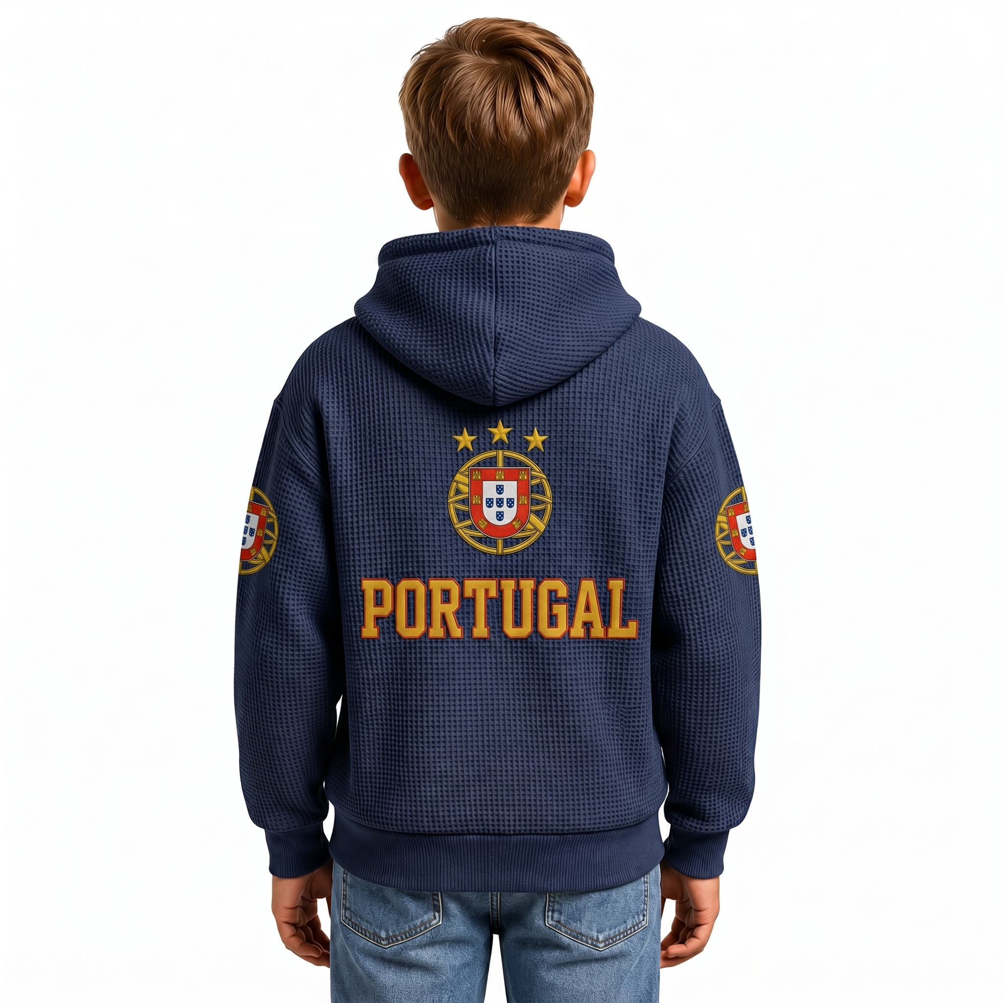 FIFA 2026 Portugal Printed Waffle Quarter Zip Kids Football Fan Hoodie