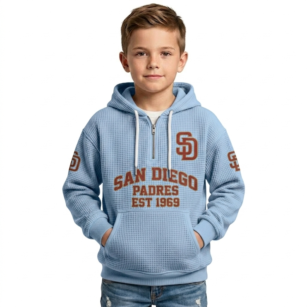 San Diego Padres EST 1969 Kids Baseball Fan Printed Waffle Quarter Zip Hoodie