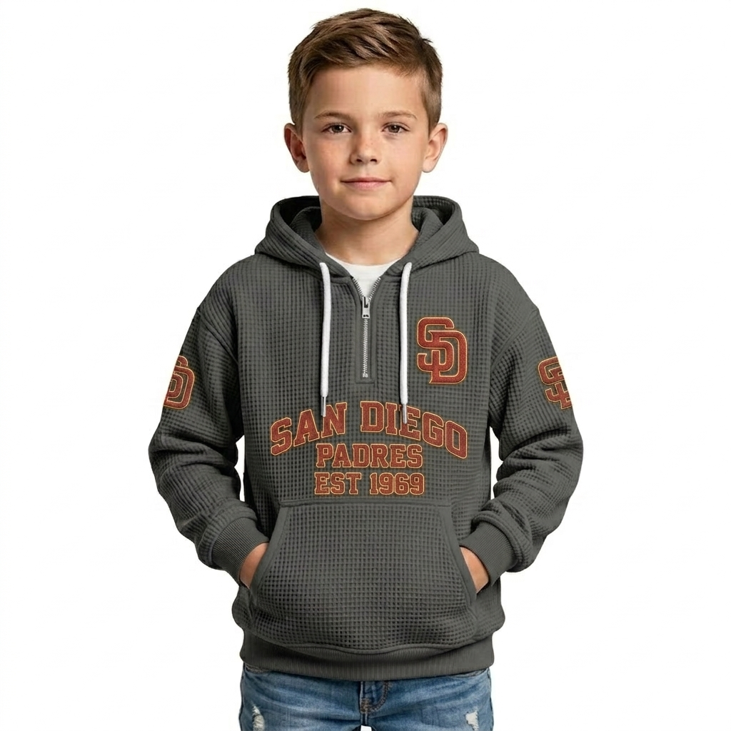 San Diego Padres EST 1969 Kids Baseball Fan Printed Waffle Quarter Zip Hoodie