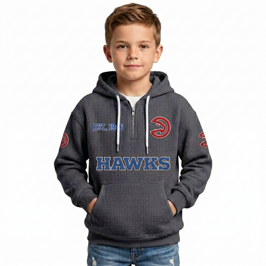 Atlanta Hawks EST 1946 Kids Baseball Fan Printed Waffle Quarter Zip Hoodie