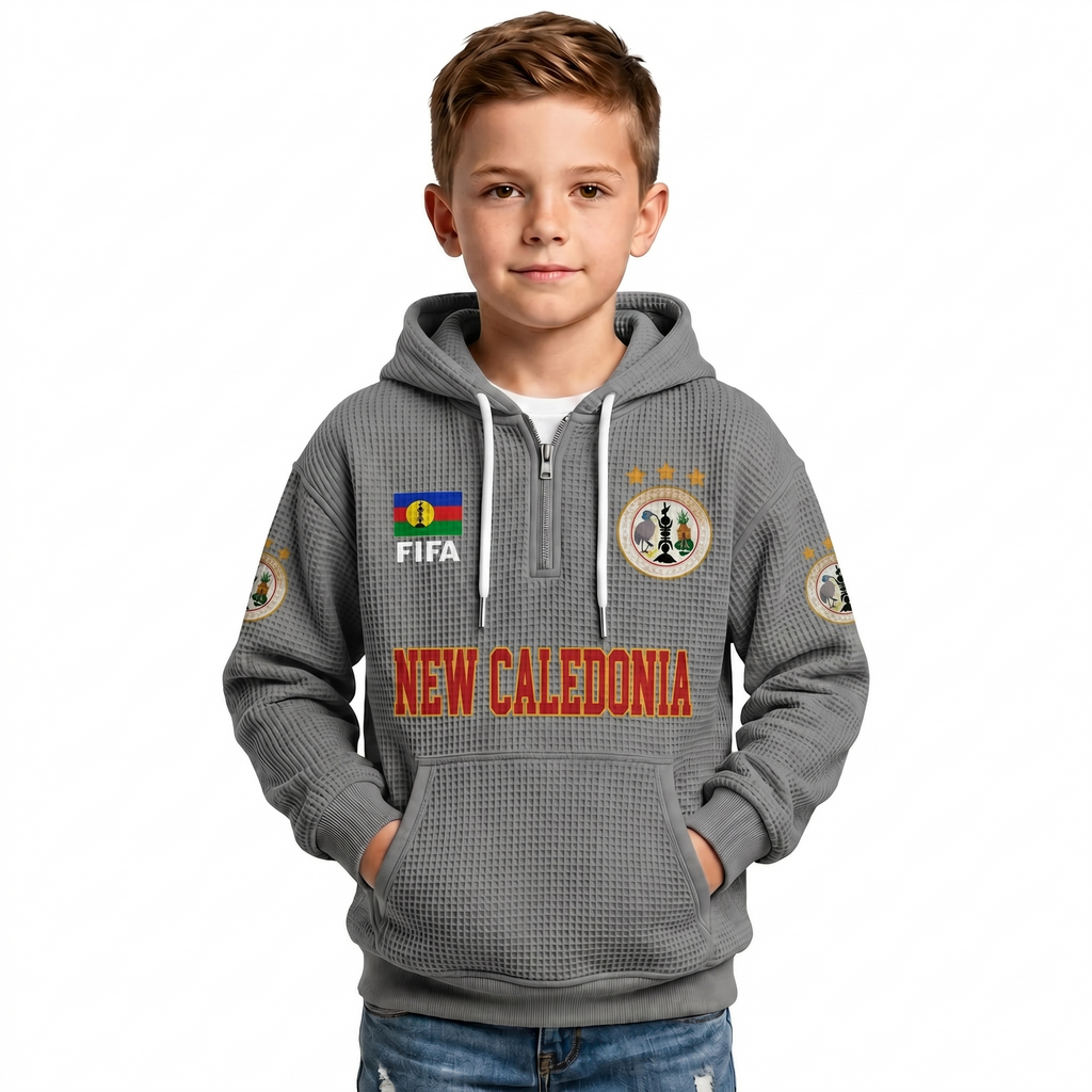 FIFA 2026 Caledonia Printed Waffle Quarter Zip Kids Football Fan Hoodie