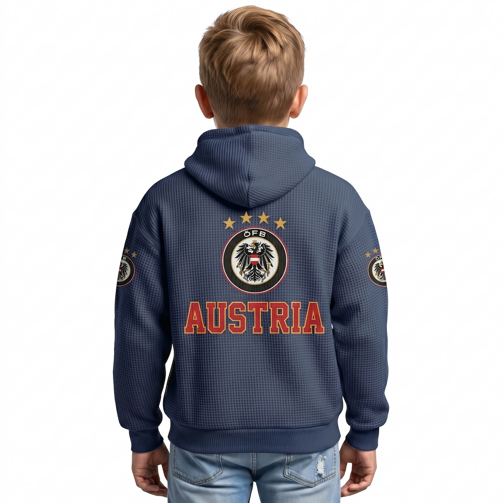 FIFA 2026 Austria Printed Waffle Quarter Zip Kids Football Fan Hoodie