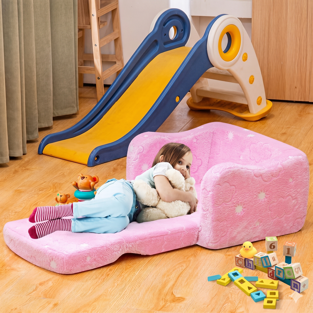 Kids Convertible Sofa Bed With Soft Memory Foam Cushion