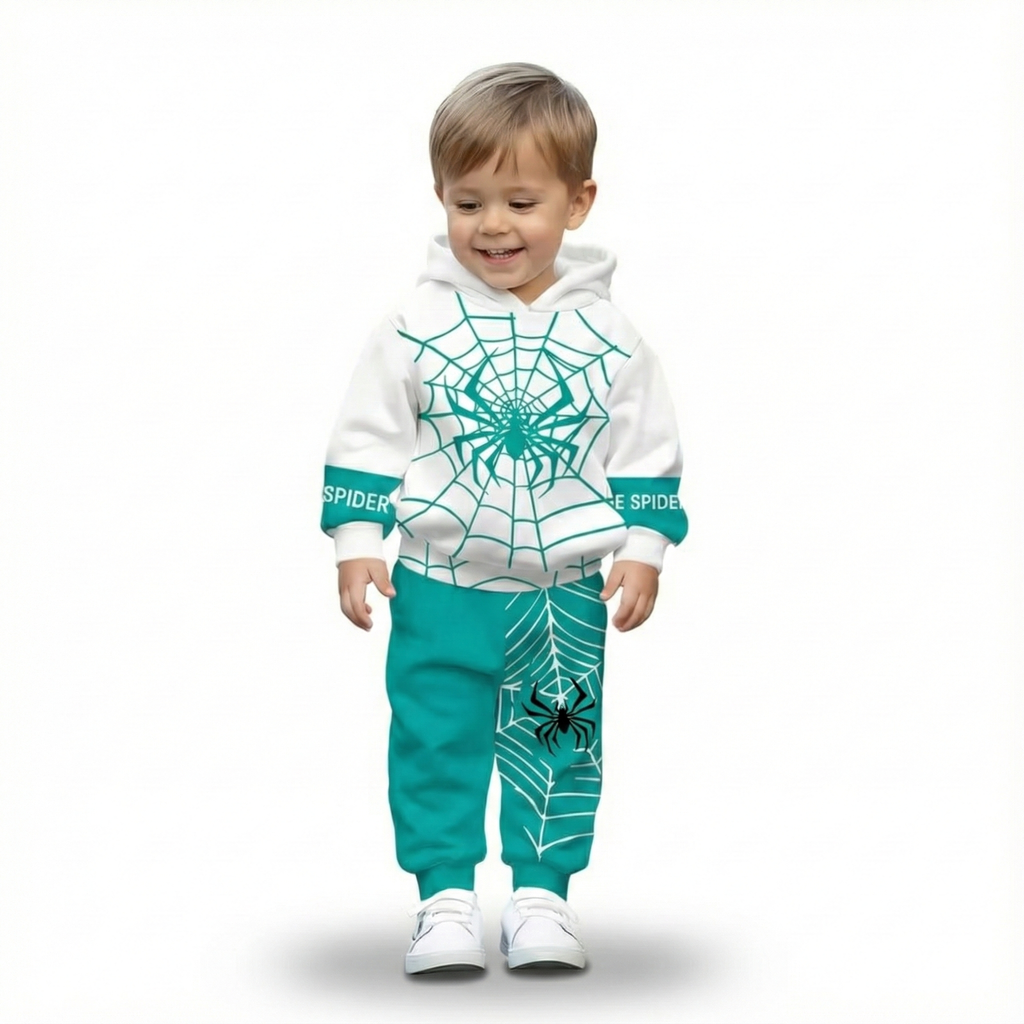 Baby Boy Spider Print Outfit Set For Outdoor Activities
