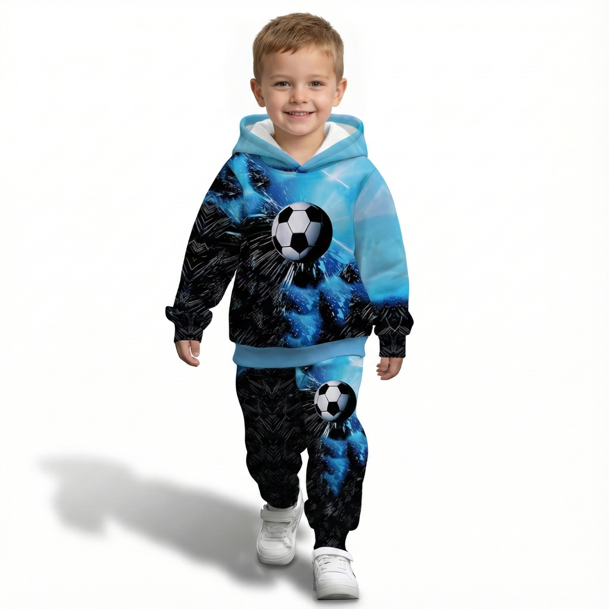 Baby Football Graphic Hooded Sweatshirt Set For Daily Wear