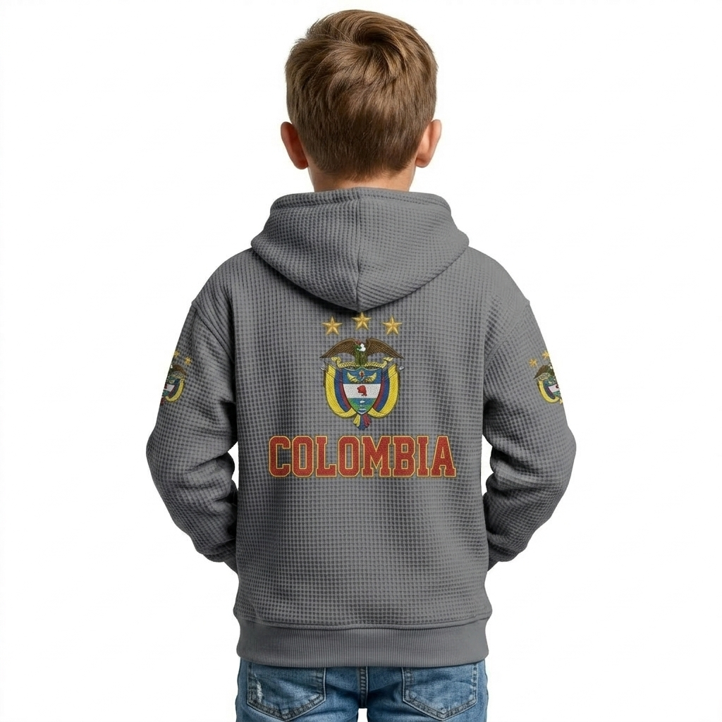 FIFA 2026 Colombia Printed Waffle Quarter Zip Kids Football Fan Hoodie