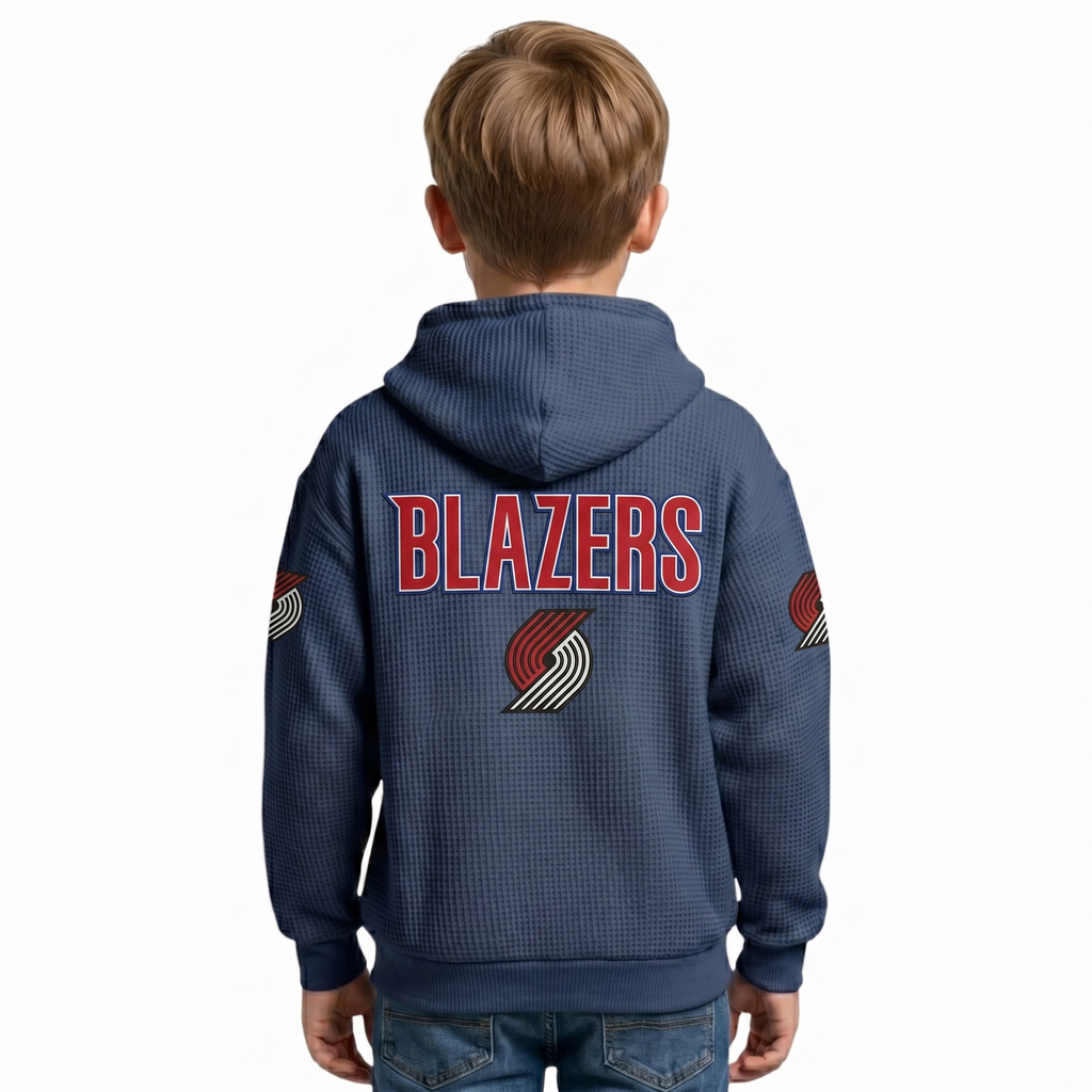 Portland Trail Blazers EST 1970 Kids Baseball Fan Printed Waffle Quarter Zip Hoodie