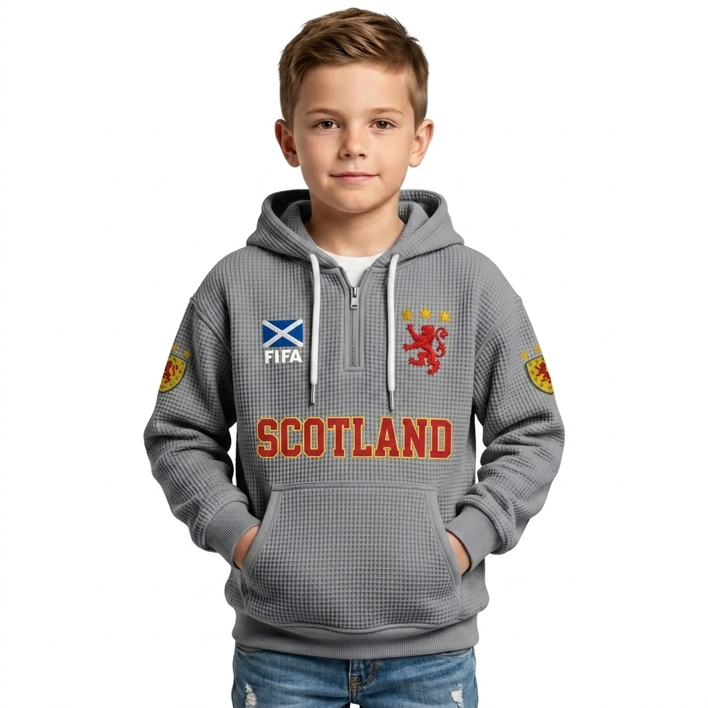 FIFA 2026 Scotland Printed Waffle Quarter Zip Kids Football Fan Hoodie