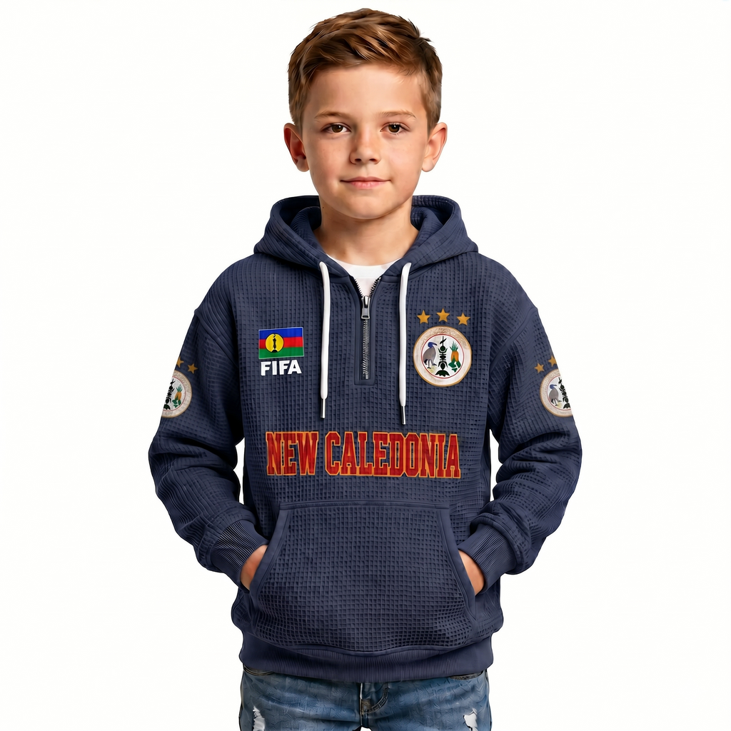 FIFA 2026 Caledonia Printed Waffle Quarter Zip Kids Football Fan Hoodie