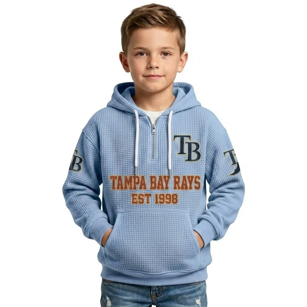 Tampa Bay Rays EST 1998 Kids Baseball Fan Printed Waffle Quarter Zip Hoodie
