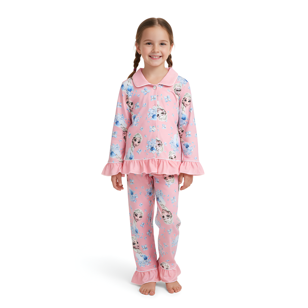 Cartoon Princess Print Kids Pajama Set