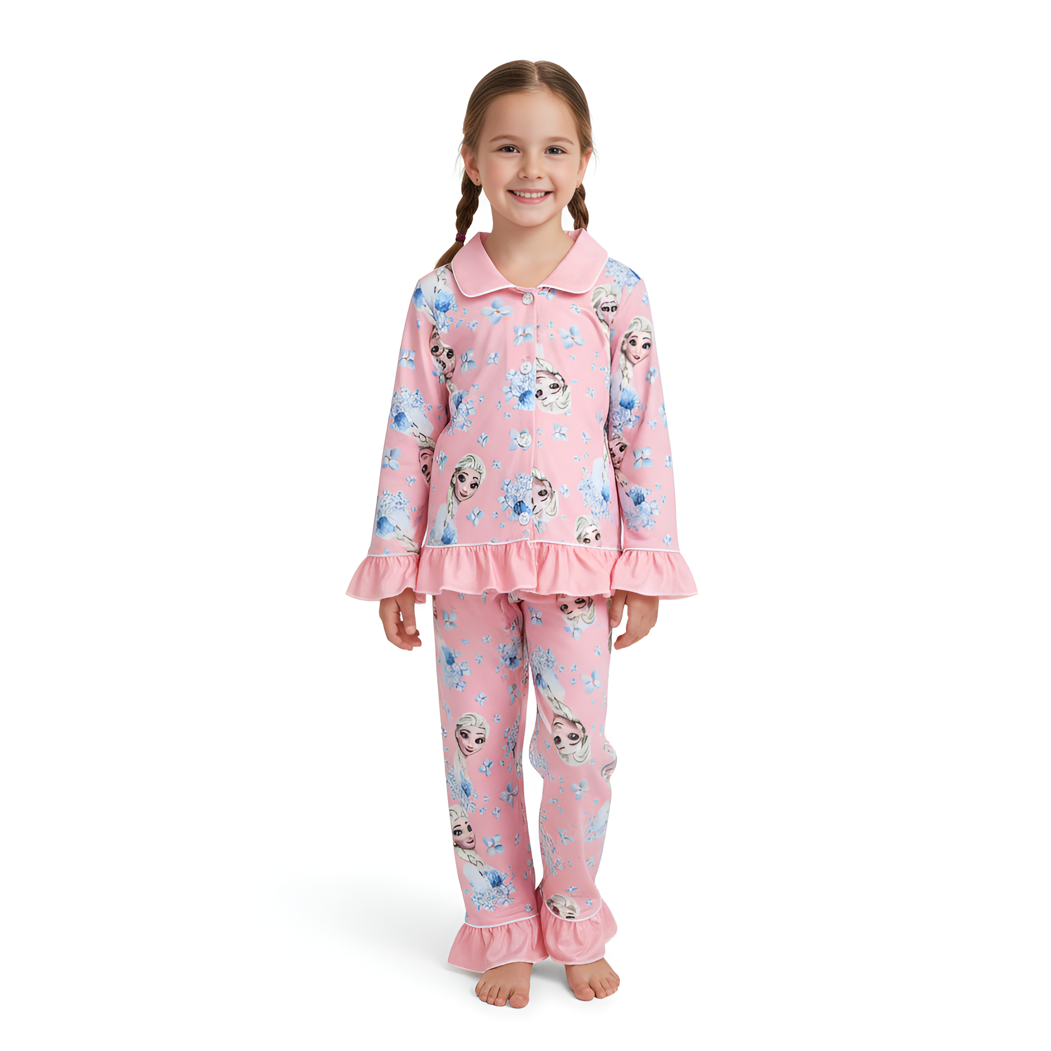 Cartoon Princess Print Kids Pajama Set