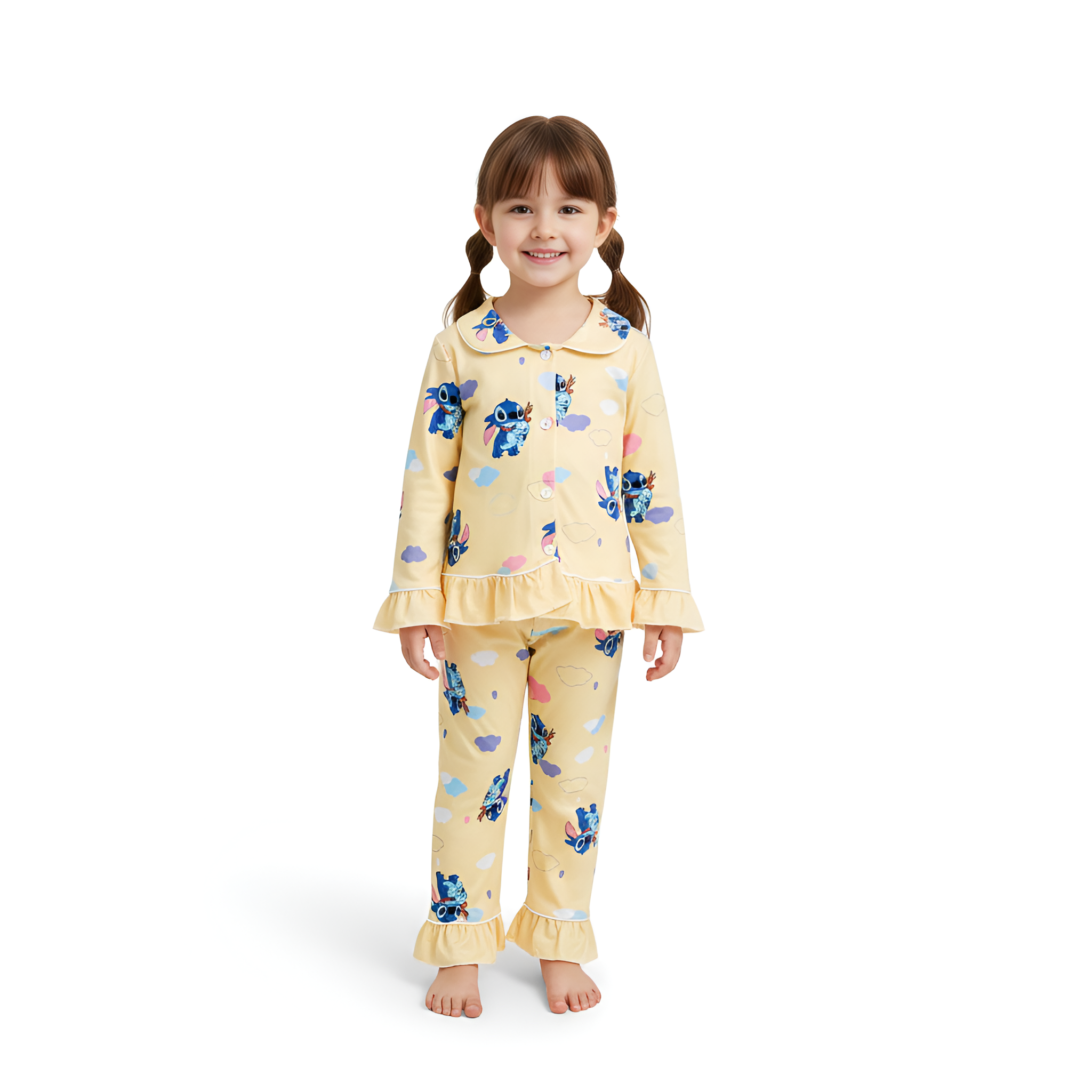 Stitch Cloud Print Ruffle Pajama Set