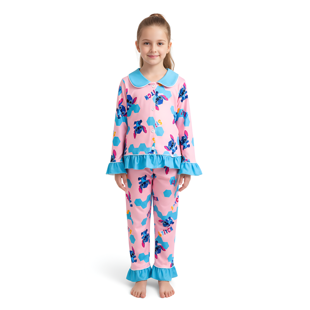 Stitch Cartoon Two Piece Printed Pajama Set