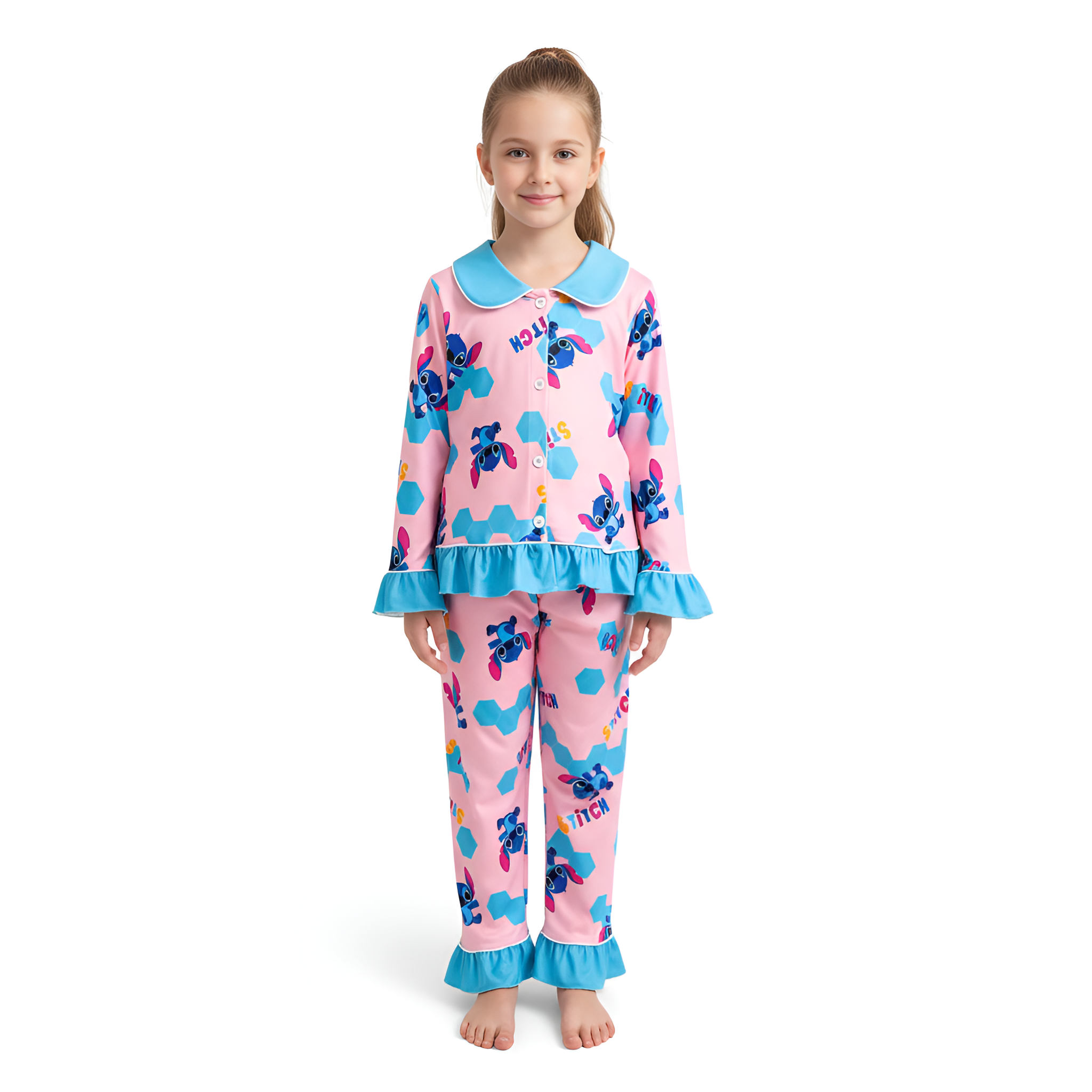 Stitch Cartoon Two Piece Printed Pajama Set