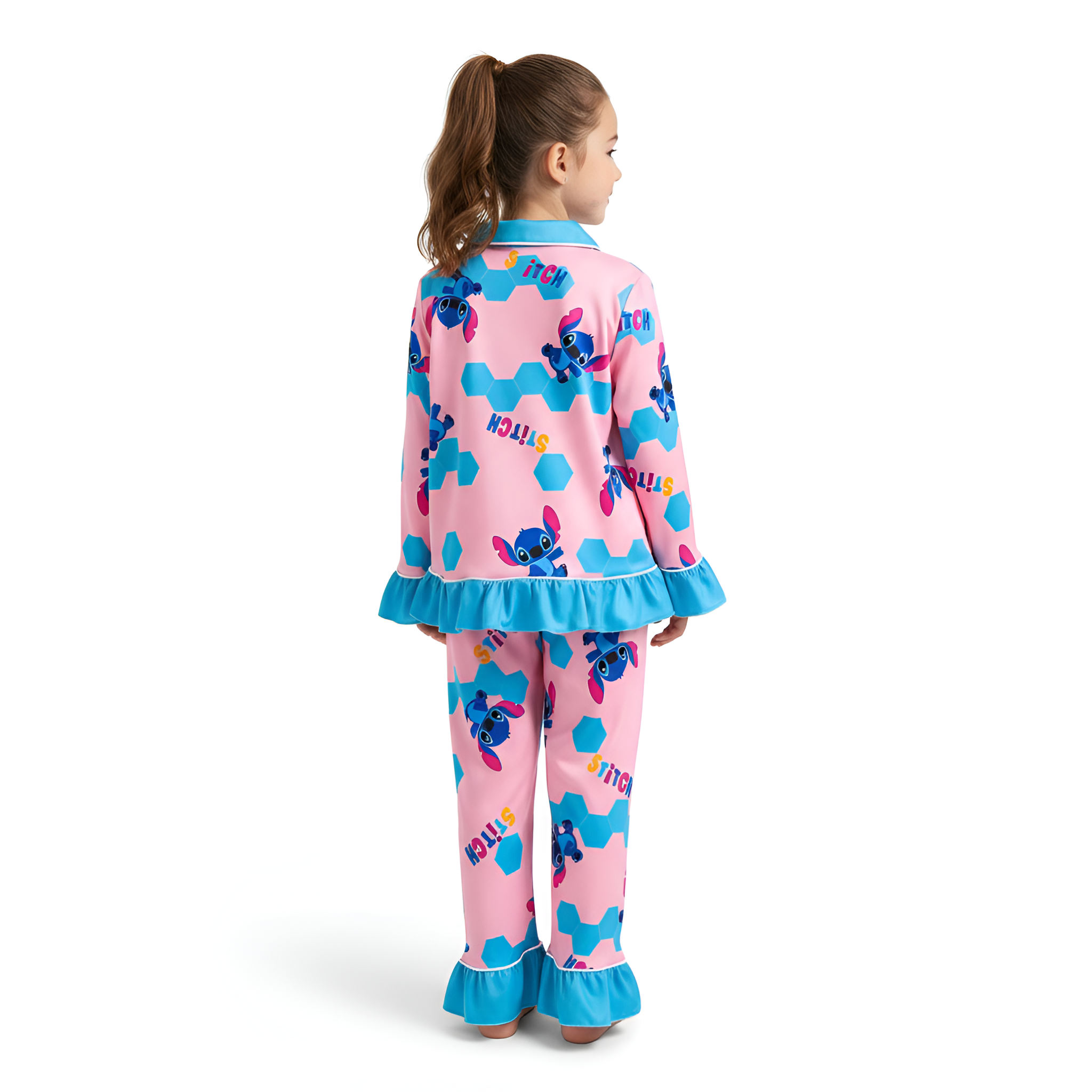 Stitch Cartoon Two Piece Printed Pajama Set