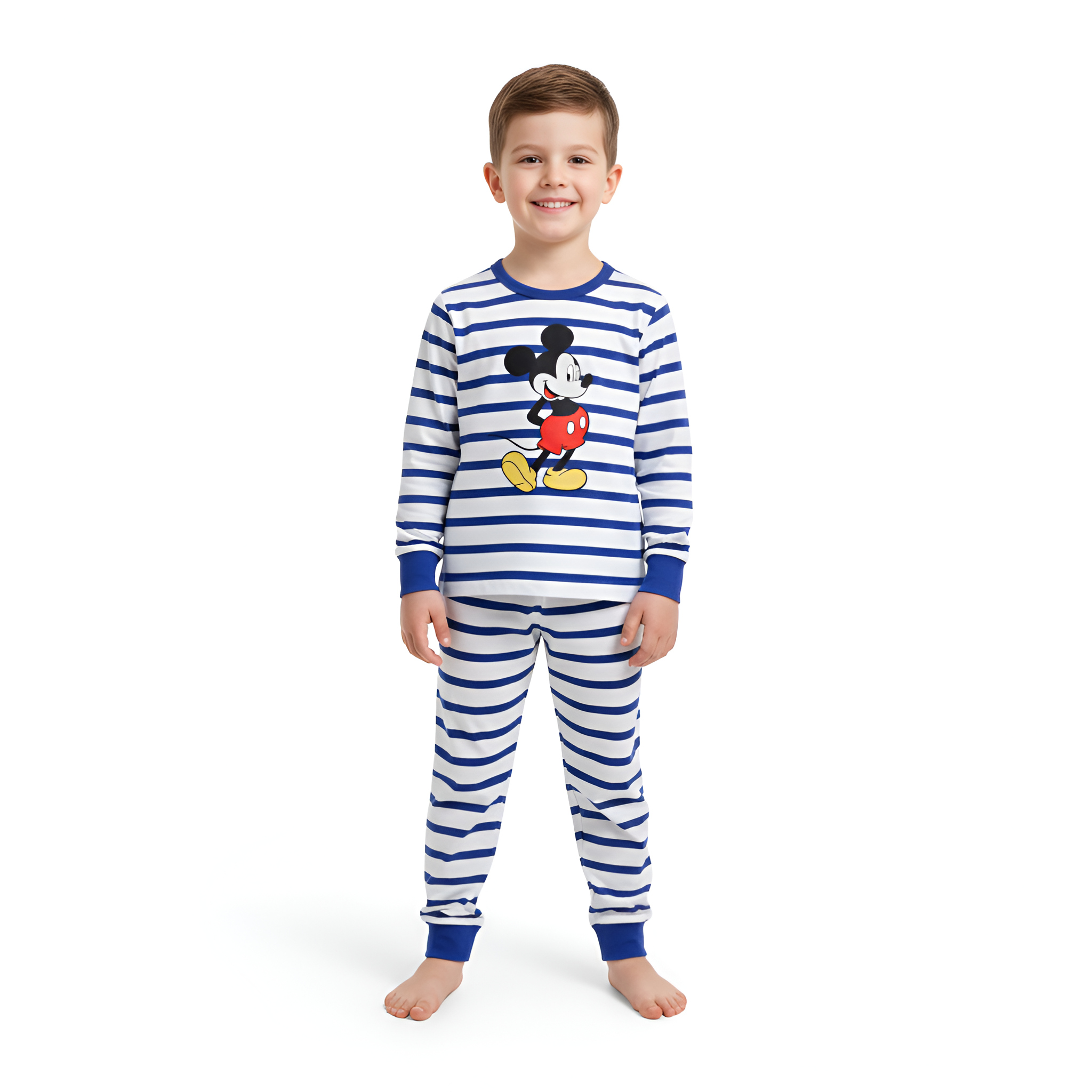 Mickey Mouse Striped Cartoon Print Kids Pajama Set