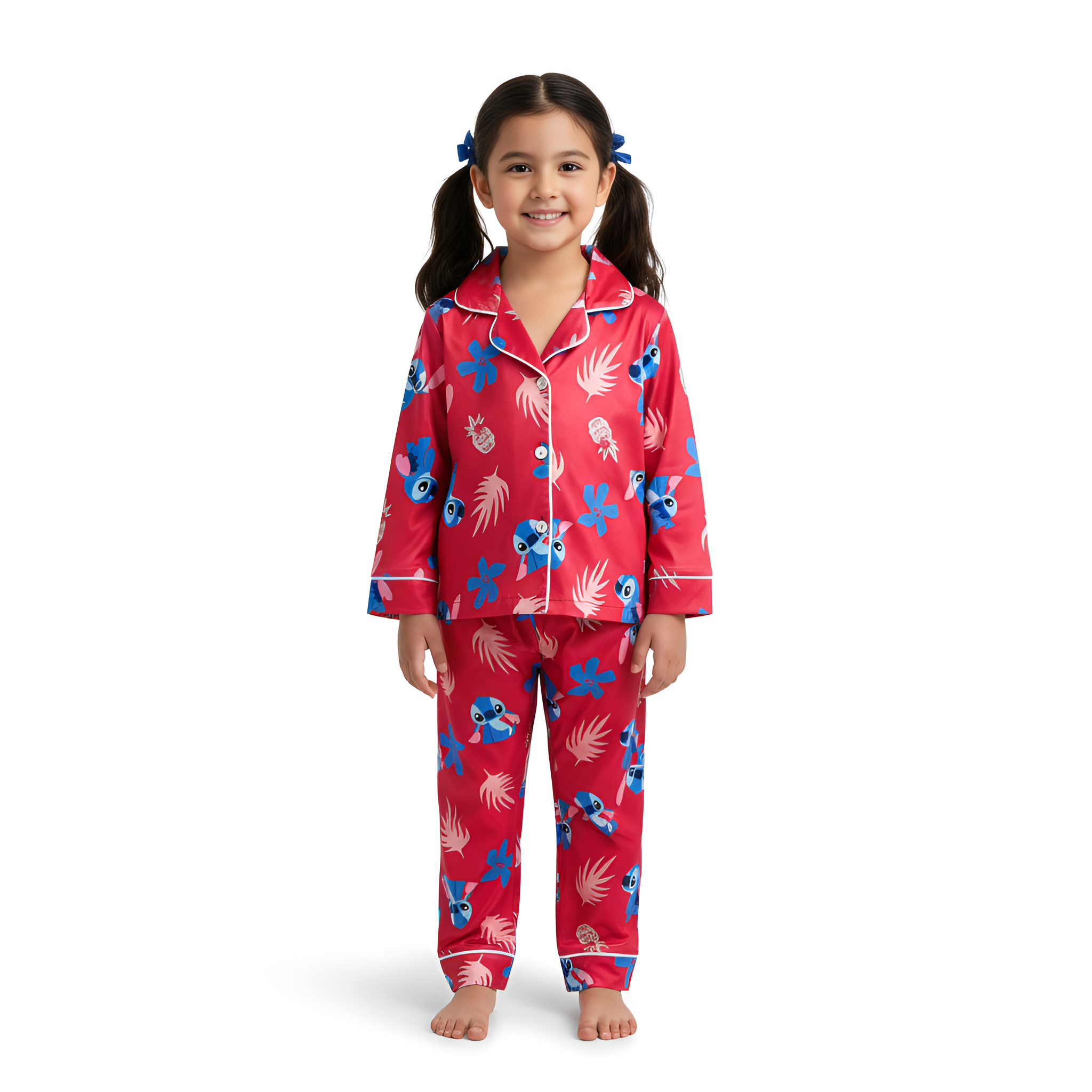 Stitch and Floral Print Pajama Set