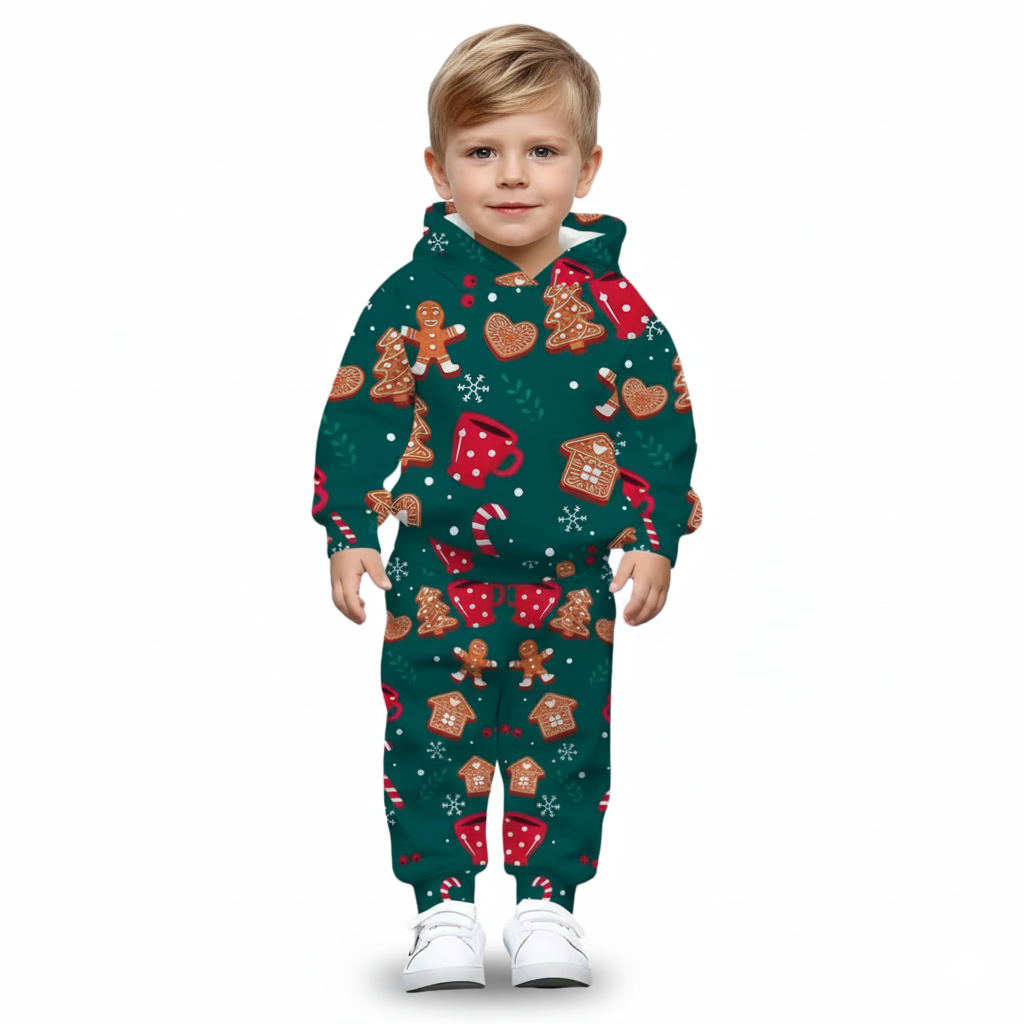 Christmas Gingerbread Print Hoodie And Pants Set