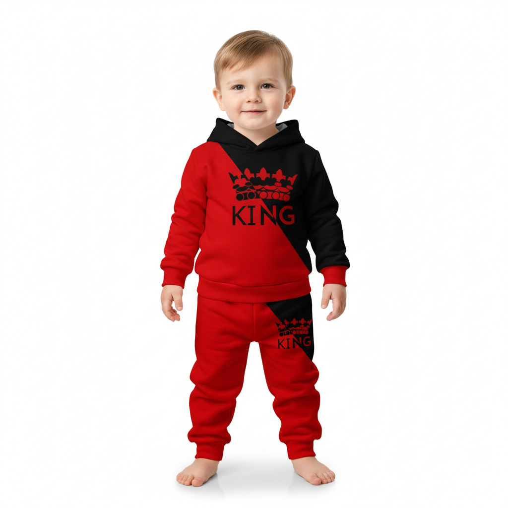 Boys King Crown Design Hoodie And Pant Set