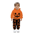 Boys And Girls Halloween Pumpkin Print Hooded And Sweatshirt Set