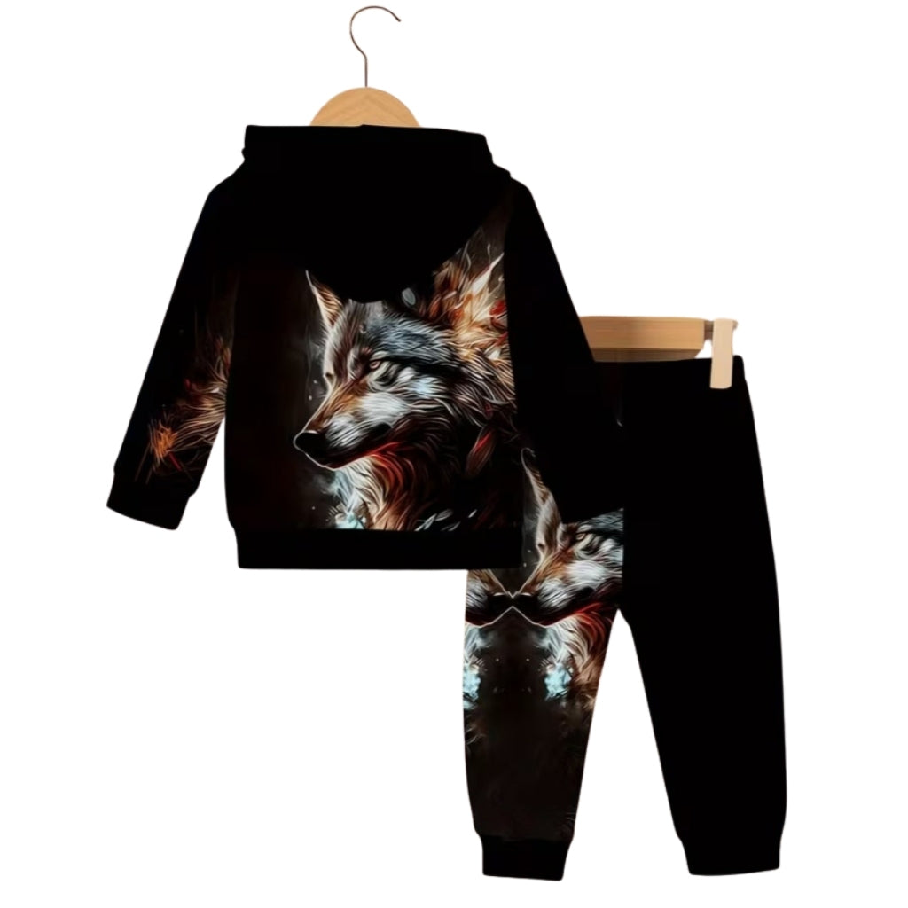 Wolf Graphic Hoodie With Matching Pants Set