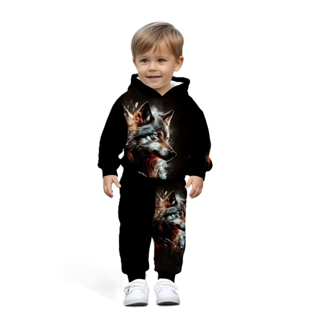 Wolf Graphic Hoodie With Matching Pants Set