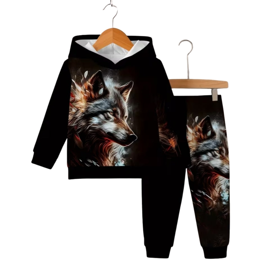 Wolf Graphic Hoodie With Matching Pants Set