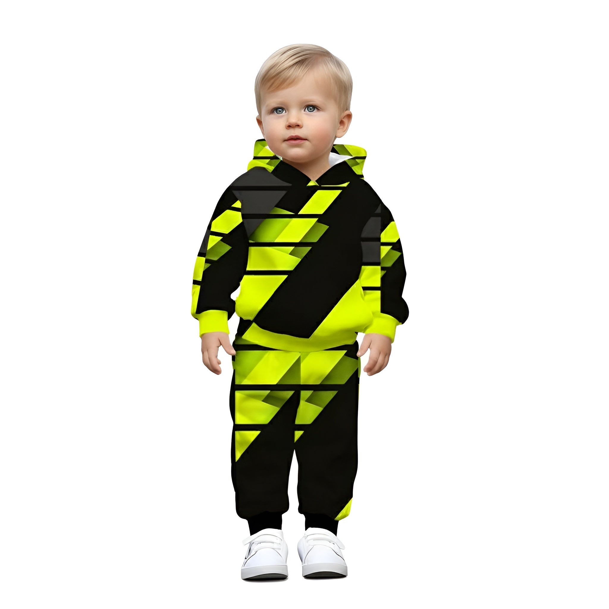 Boy Hooded Sweatshirt And Pants Outfit With Two Toned Colorblock Style