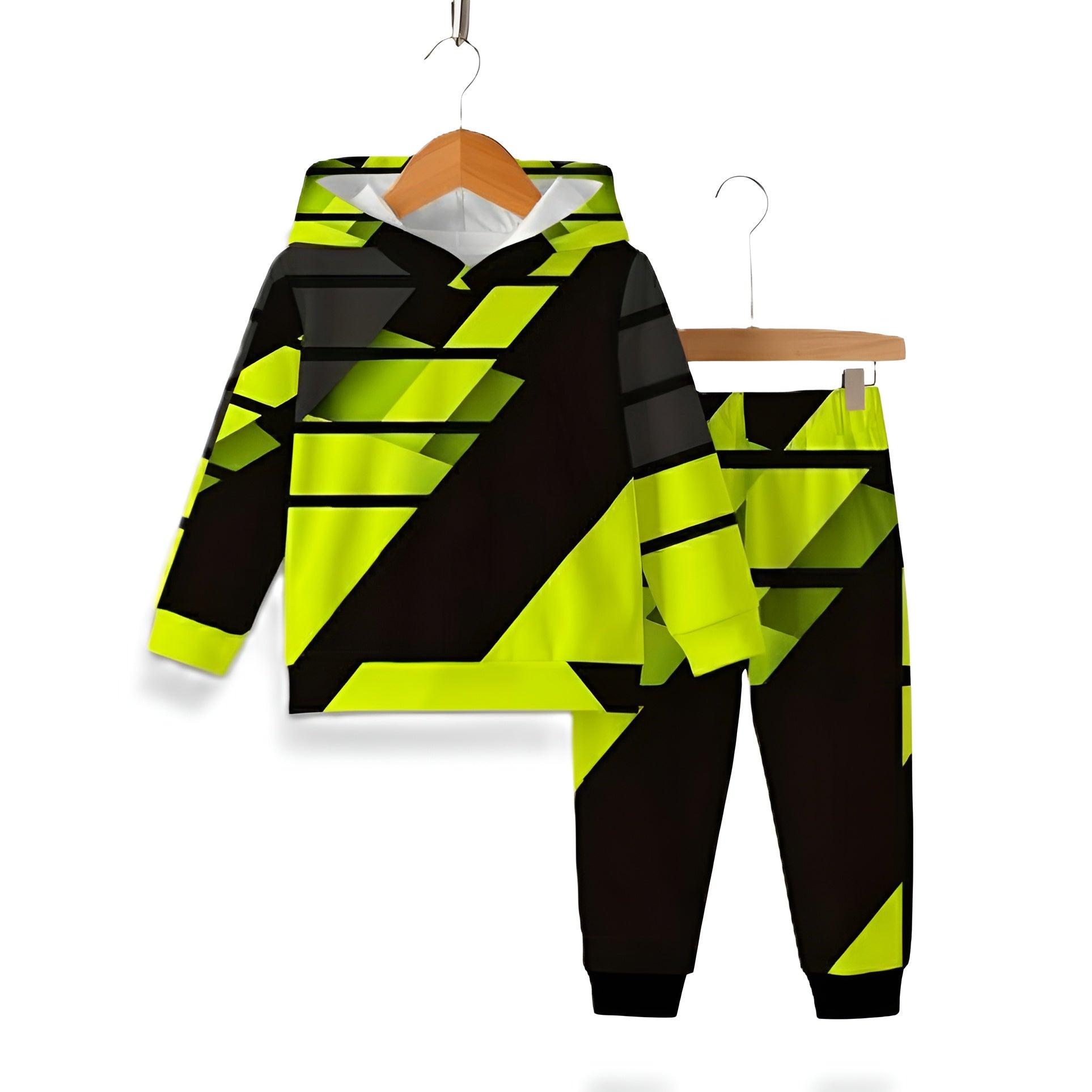 Boy Hooded Sweatshirt And Pants Outfit With Two Toned Colorblock Style