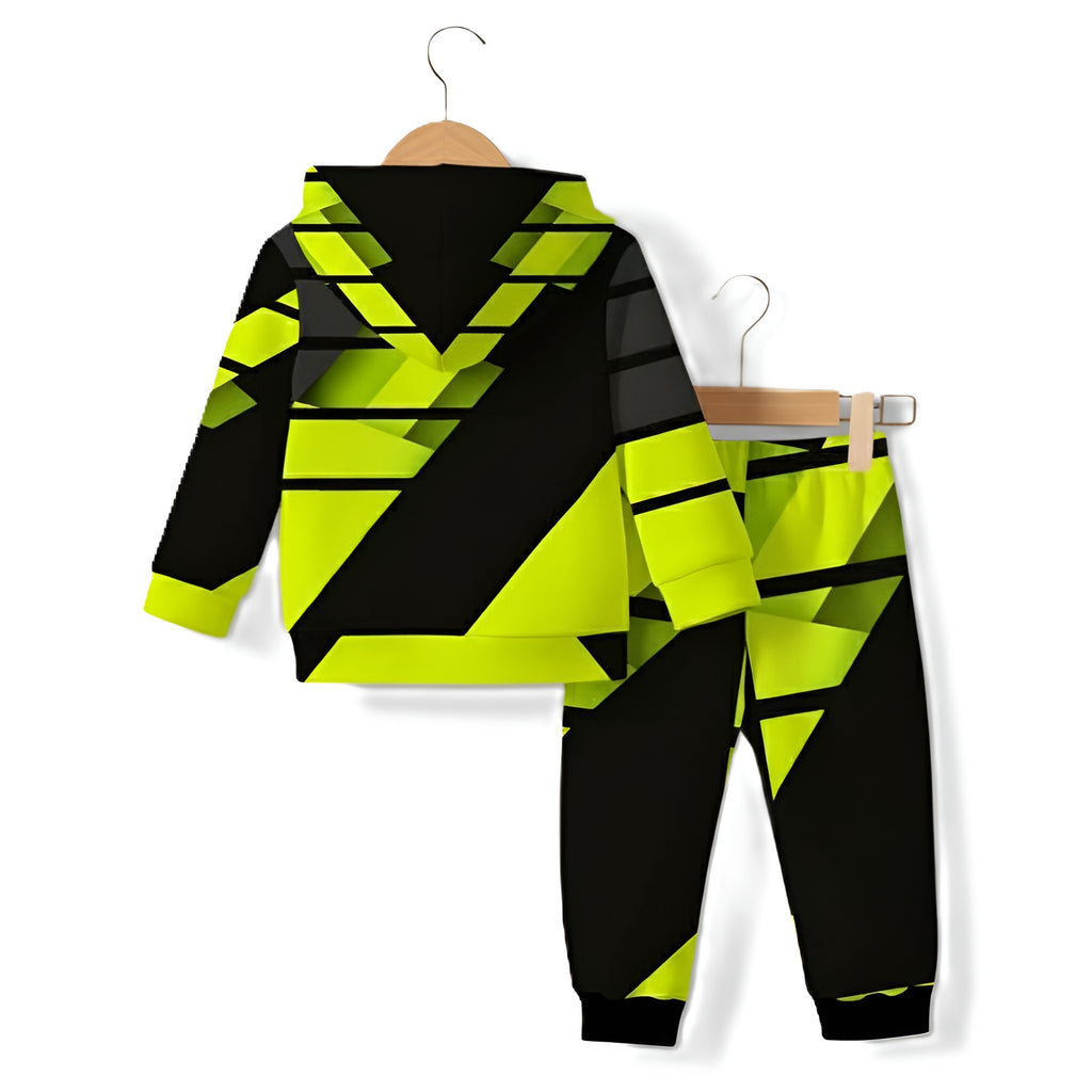 Boy Hooded Sweatshirt And Pants Outfit With Two Toned Colorblock Style