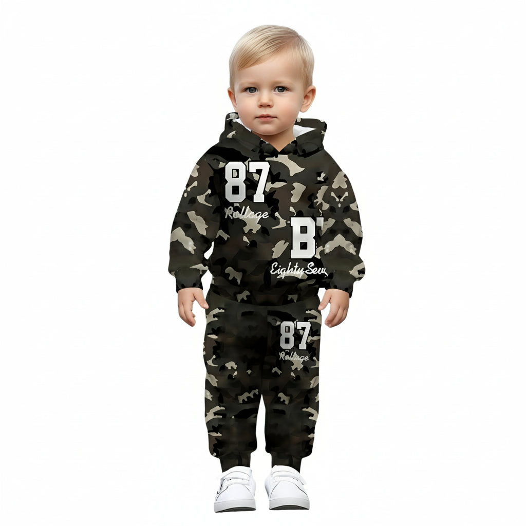 Boy And Girls Hooded Sweatshirt And Pants Set With Number 87 Print