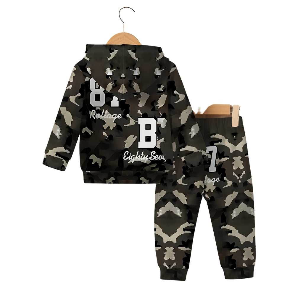 Boy And Girls Hooded Sweatshirt And Pants Set With Number 87 Print